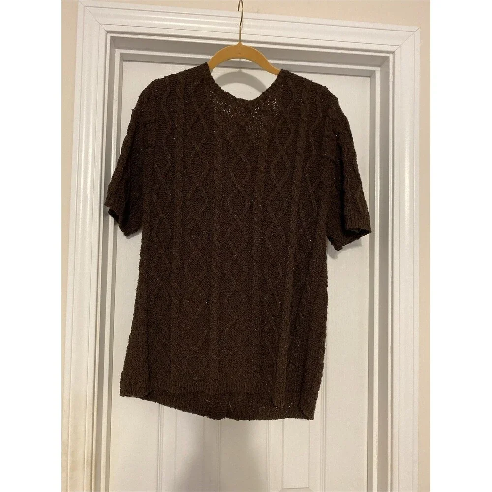 Womens Chico's Short sleeve Cardigan Brown size 2 As is - Picture 2 of 4